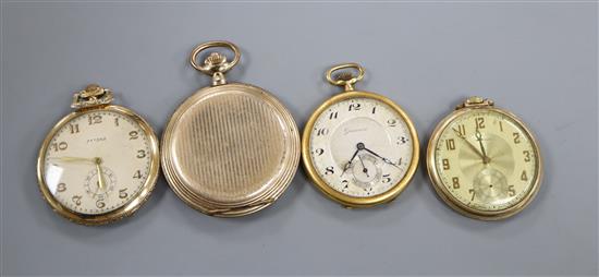 Four assorted gold plated pocket watches.